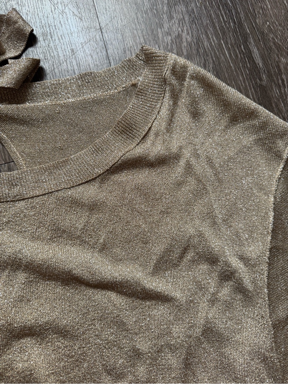 Women's Shimmery Taupe Tie-Back Short Sleeve Top - Picture 2 of 5
